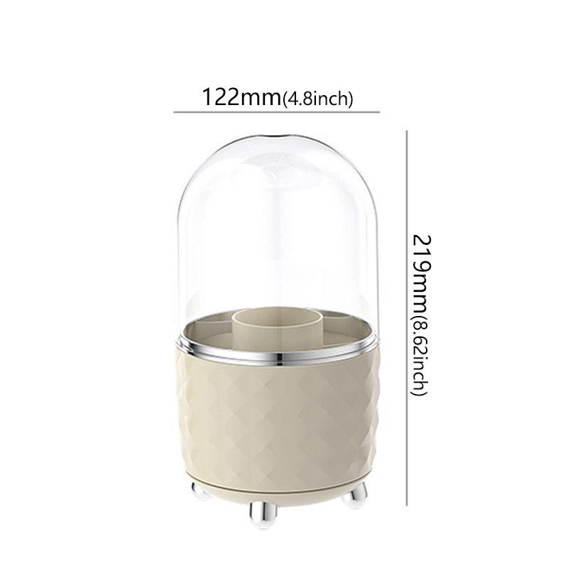 

360° Rotating Makeup Brush Holder Cosmetics Organizer with Dustproof Lid for Lipstick and Clear Cosmetic Storage Box Container