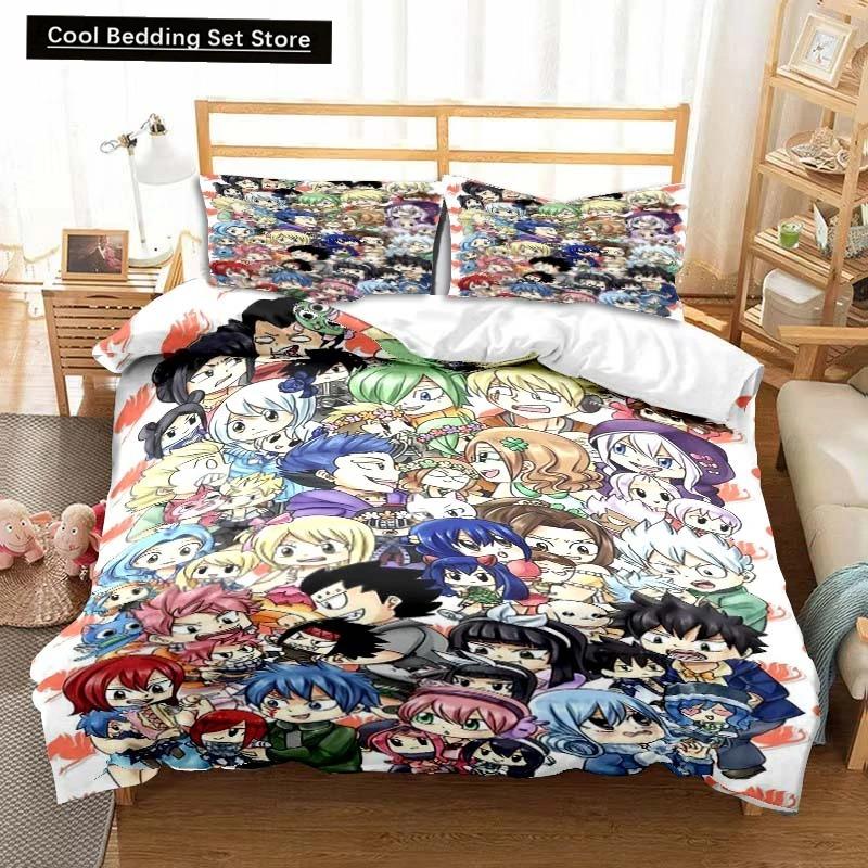 3D Anime Fairy Tail Bedding Set Bed Three-piece Set Duvet Cover Single Double Bed Queen Size Duvet Cover Set Adult Kid's Bedroom