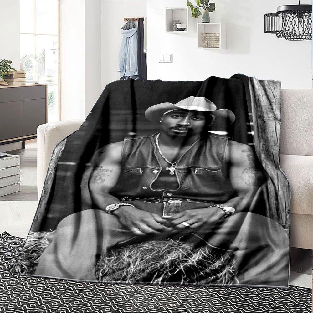 1pc 2PacHip Hop Blanket Soft Lightweight All Season Multi Purpose Throw for Sofa, Bed, Office & Picnics, French Style with Iconic Album Art & Quotes
