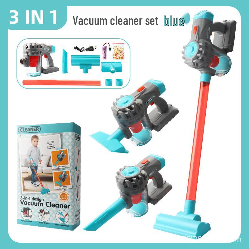 Kids' Electric Pretend Vacuum Cleaner & Cleaning Toy Set: Broom, Dustpan, and Simulated Sweeper.
