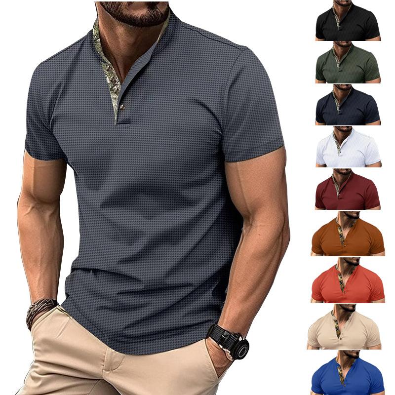 Nueva camiseta POLO para hombre, de doble capa, con cuello alto, de manga corta, deportiva, versátil, informal, camiseta