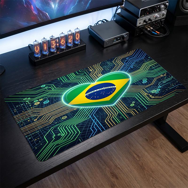 Brazil Football Crest Mouse Pad, Extended Non Slip Rubber Desk Mat for Gaming Office Laptop Fan Gift