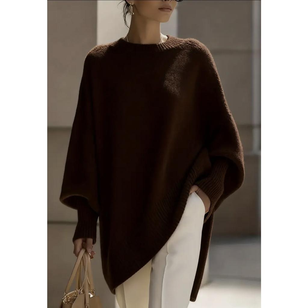 Women's Crew Neck Long Sleeve Knit Top Loose Fit Casual Solid Thick Faux Cashmere Oversized Pullover