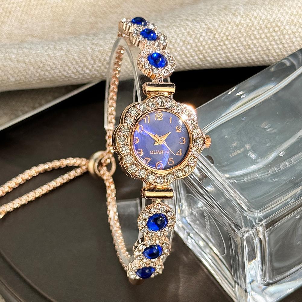 Flower Women Watch Fashion Rhinestone Flower Bracelet Ladies Quartz Wristwatch Student Pull-Out Bracelet Watch