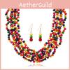 Africaninspired Wooden Bead Necklace And Earrings With Tassel For Summer Outings