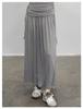 Elegant Gray Pleated High-Waist Maxi Skirt - A-line Spring Design