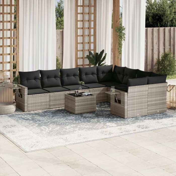 VidaXL Salon de Jardin avec Coussins 10 pcs, Canapés de Terrasse, Ensemble de Meubles de Patio, Mobilier d'Extérieur, Gris 3252989