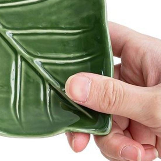 Grön Blad Keramisk Skedstöd Håller Bänkskivor Rena Köksspis Topp Bänk Dekorativa Bladformade Skedhållare Köksredskap