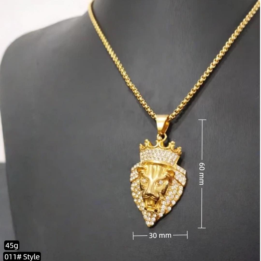 Punk Fashion Lion Head Shape Pendant Wholesale Male Gold Color Stainless Steel Animal Necklaces for Men Cool Jewelry Gift 2025 60cm
