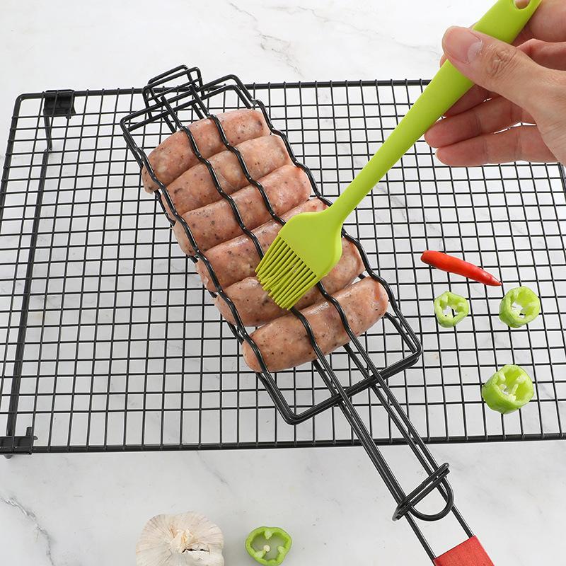 3pcs Non Stick Hot Dog Grilling Tongs,Multifunctional Metal Barbecue Basket, Suitable for Sausages,Picnics, And Camping ,Essential Barbecue Accessory
