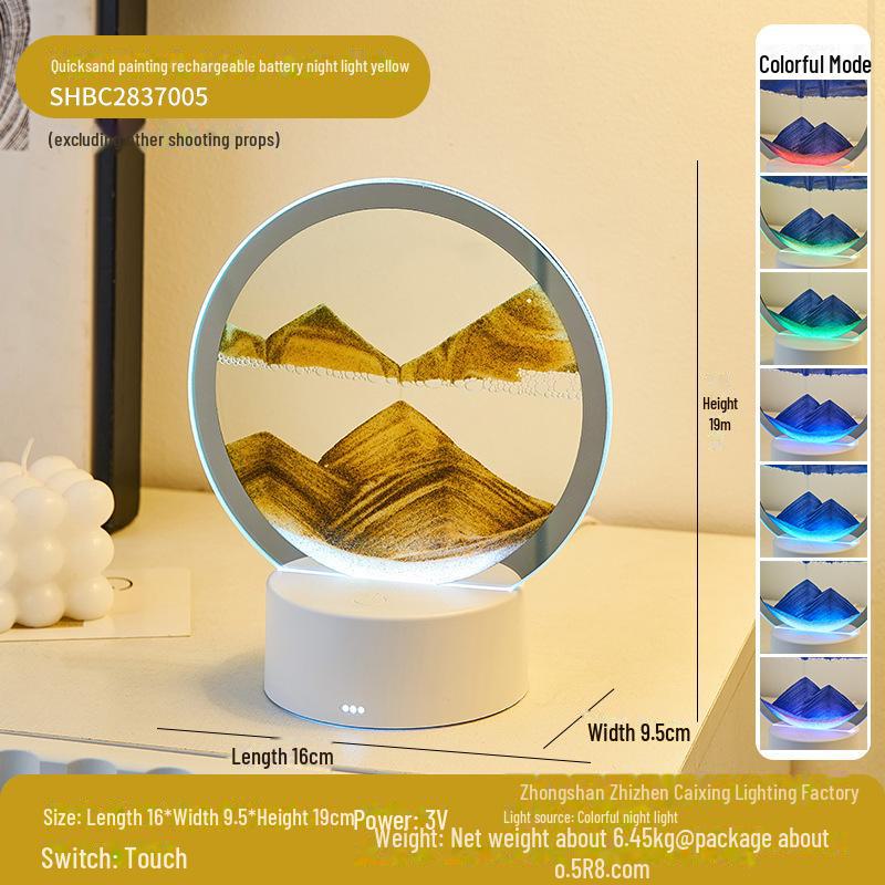 

7-цветный светодиодный ночник Quicksand - акриловый 3D настольный подарок с таймером battery compartment оранжевый