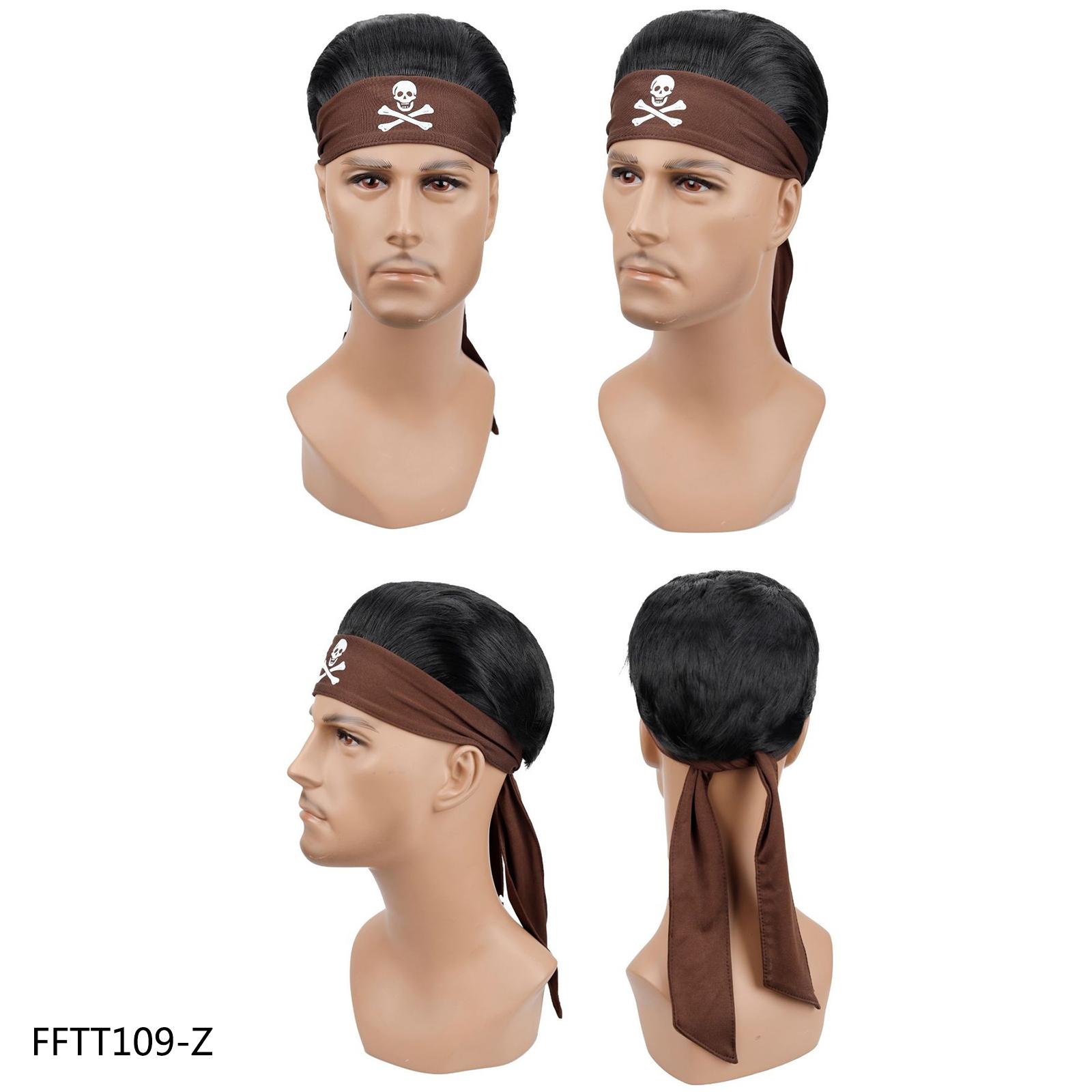 

Пиратская прическа Синтетический парик с банданой Черные короткие волосы Естественный вид для мужского косплея и вечеринки