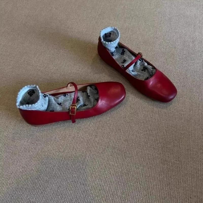 Fashion Ladies Shoes on Offer New Hot Sale Mary Janes Women's Flats Outdoor Daily Women Square Toe Buckle Strap Shallow Retro Flat Shoes
