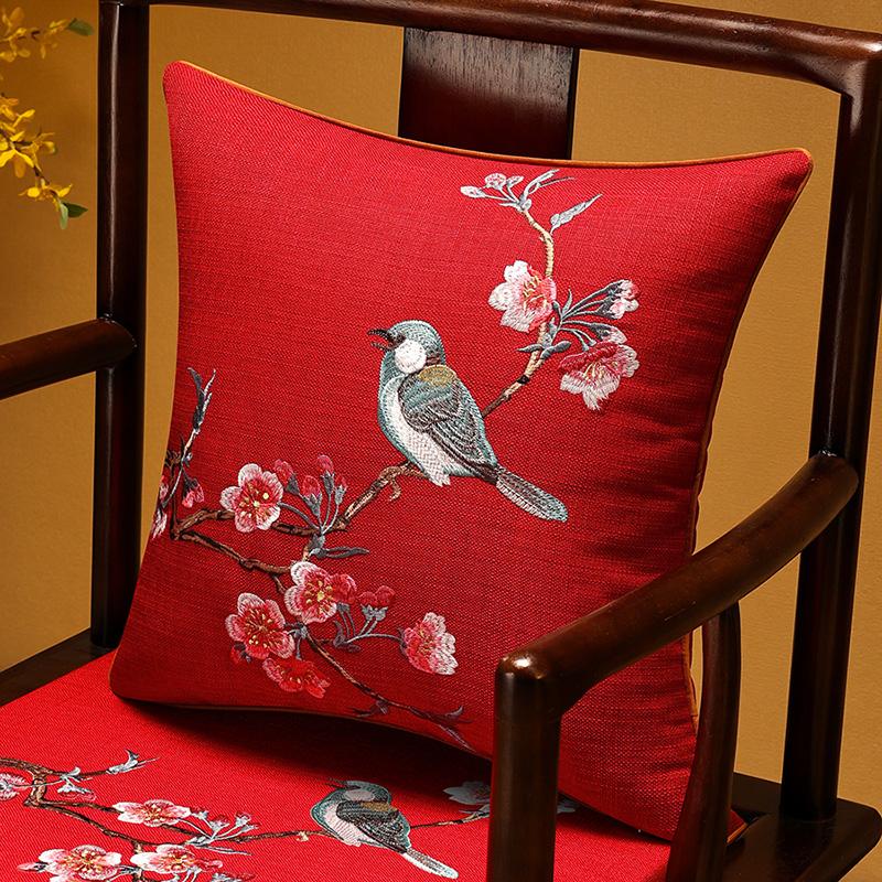 Cotton Linen Cushion Cover Crab-apple Flower Bird Embroidery Throw Pillow Case Decorative Covers For Living Room Sofa Home Decor