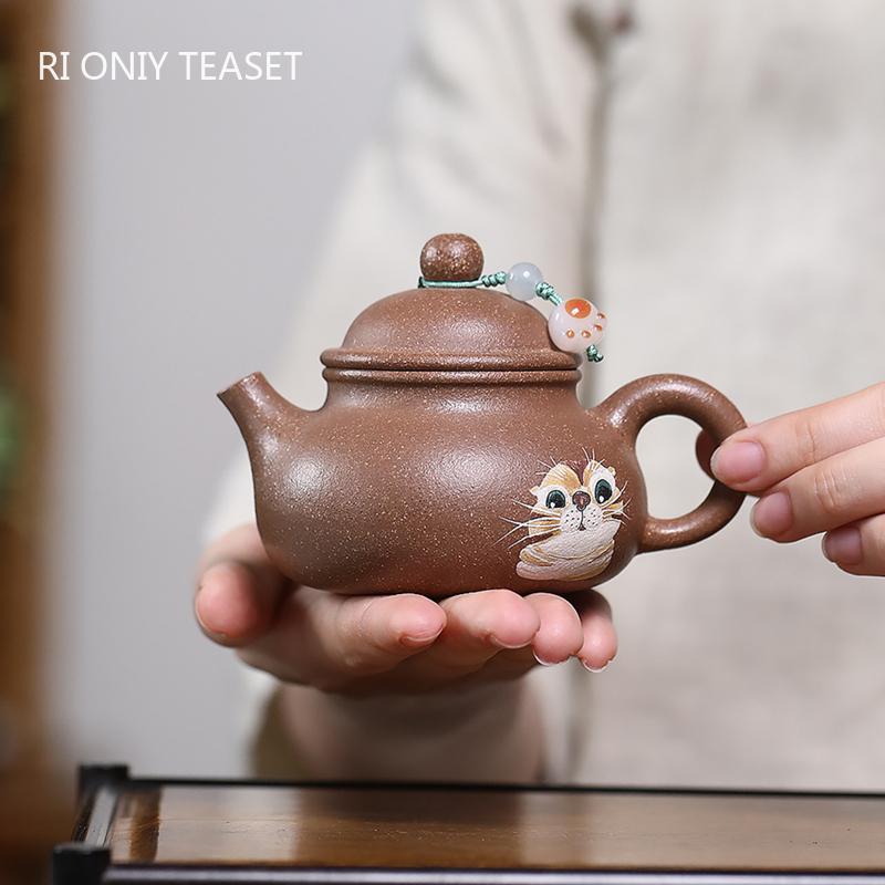 140ml Chinese Yixing Purple Clay Teapots Cute Cat Pattern Famous Handmade Zisha Tea Pot Beauty Tea Infuser Kettle Tea Set