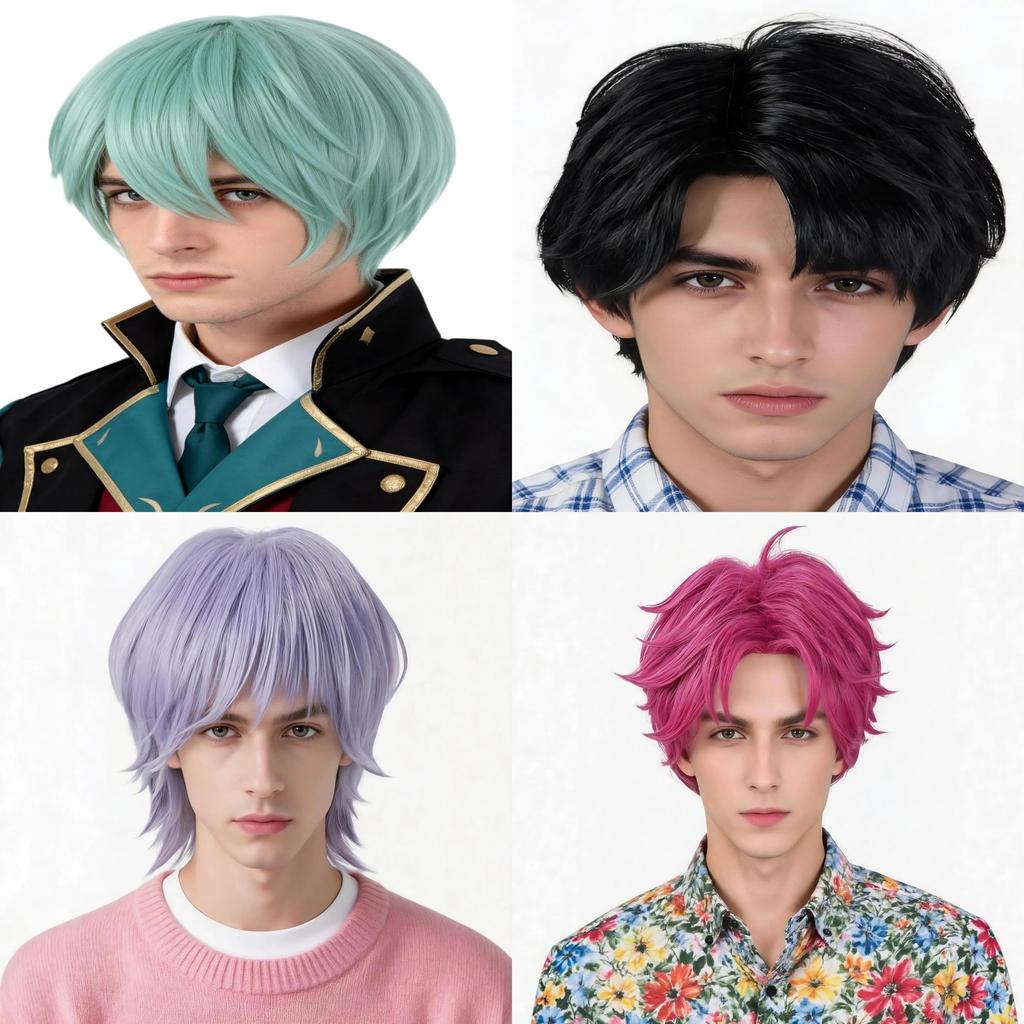 Parrucca Cosplay Demon Hunters Kpop Corta Viola Seta ad Alta Temperatura per Uomini