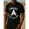 European Sizes Men's Breathable T-Shirt with Enlightenment Print - Casual Short Sleeve Round Neck Tee for Gaming