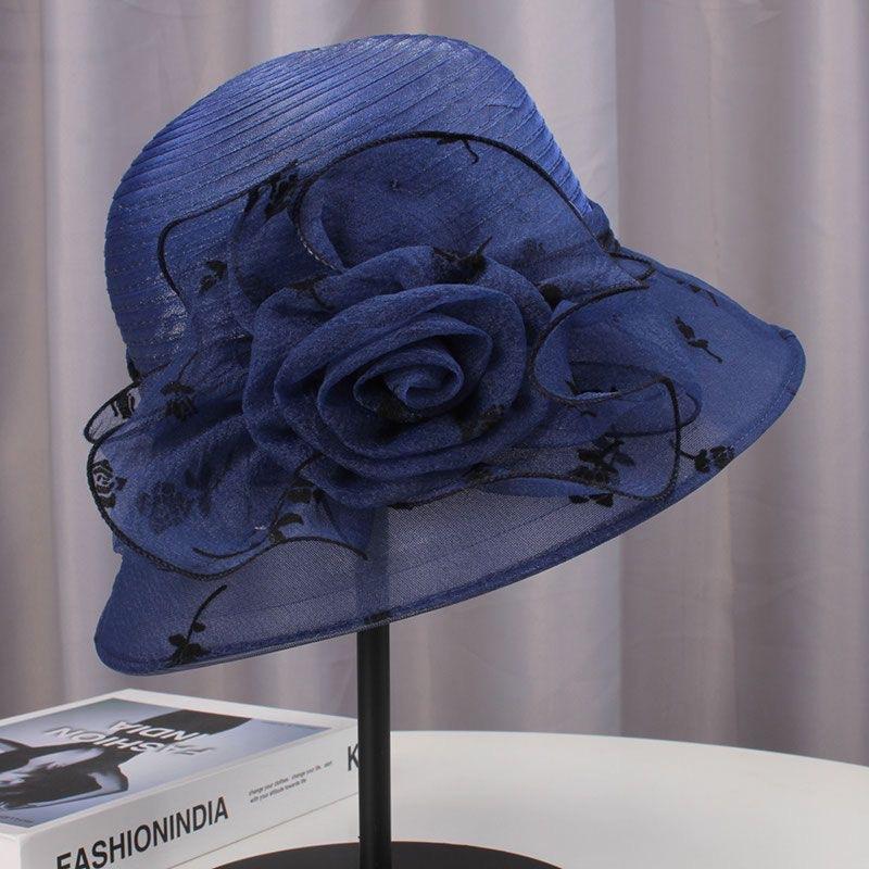 Legant Women'S Vintage Style Derby Hat with Large Handmade Flowers and Wind Mesh - Non-Stretch, Sun Protection, Knitted Craftsmanship