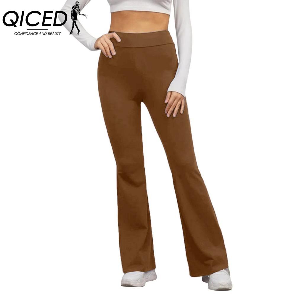 

QICED 14 цветов Женские брюки с эластичной талией и высокой посадкой Дамские однотонные спортивные расклешенные брюки Уличная одежда XXL хаки