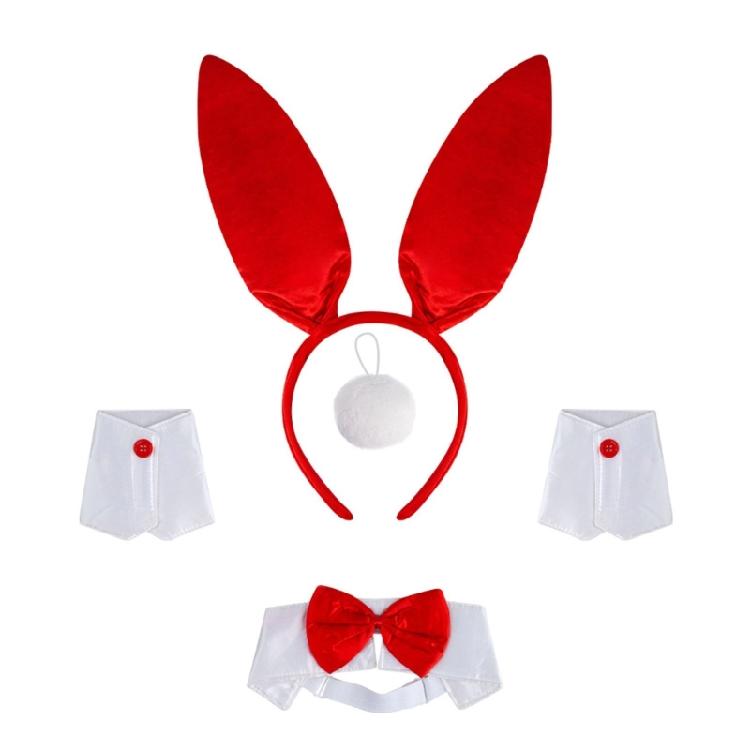 Frauen Mädchen Hasenohren Stirnband Kragen Fliege Manschette Häschen Schwanz Osterhasen Kostüm Set für Halloween Cosplay Party