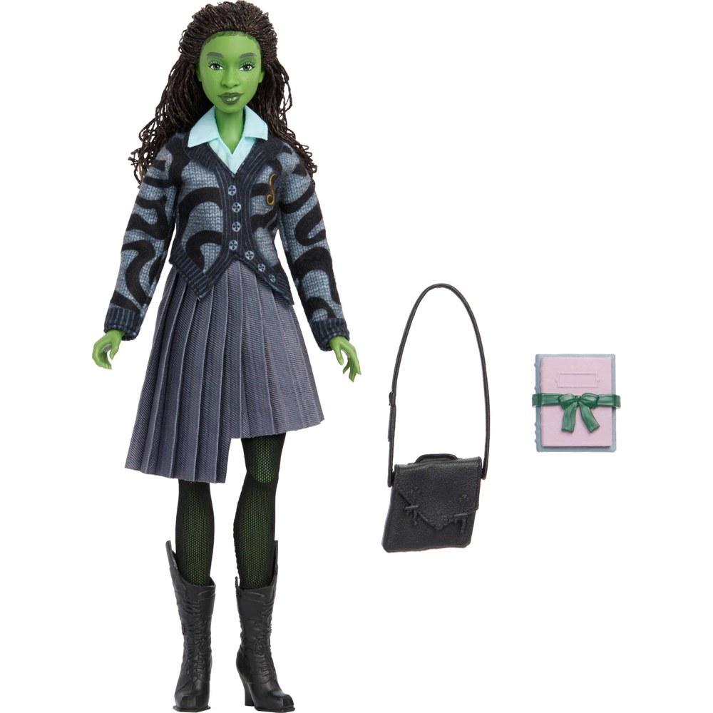 Mattel Wicked Elphaba Fashion Doll with Accessories Green Skin Braided Black Hair Articulated Removable School Uniform