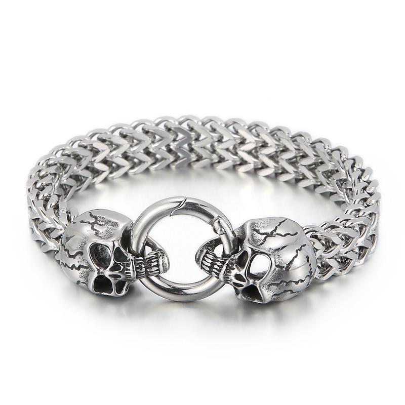 European and American Personality Domineering Punk Skull Titanium Steel Men's Bracelet
