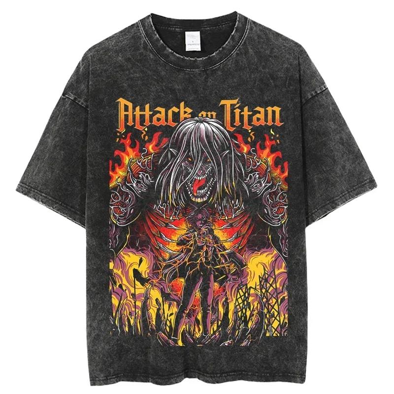 

New Anime Attack on Titan High Quality TShirt Men and Women Cotton Vintage Washed Print Retro Streetwear Fitness Tops L