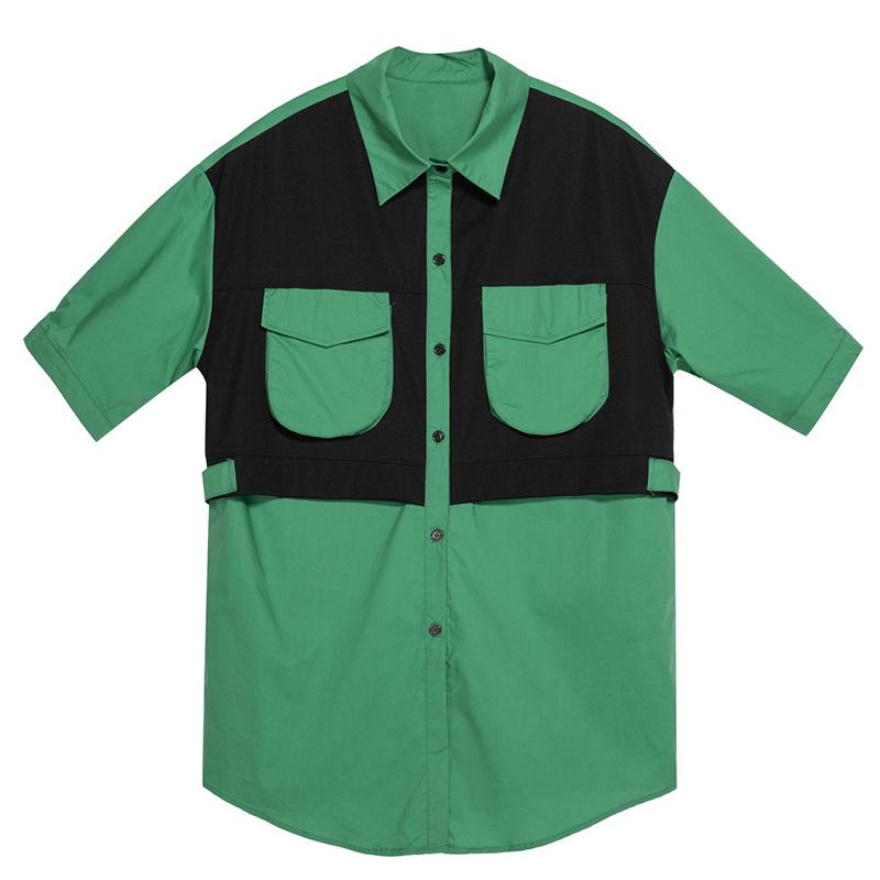 

Блузка больших размеров, новая летняя повседневная рубашка, женская, пэчворк, женская свободная рубашка, зеленая L зелёный