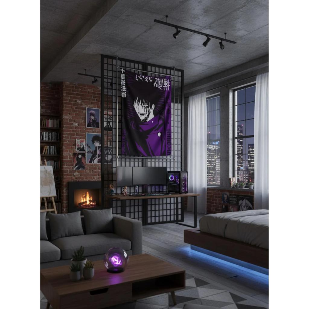 Jujutsu Kaisen Megumi Fushiguro Tapiserie, Plochý tisk postavy z anime na zavěšení na zeď, Dekorace do ložnice, Herního pokoje, Koleje, Ideální dárek