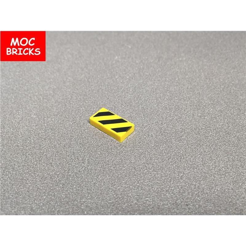 20pcs MOC Bricks Warning Signs Tile 1x2 Black Yellow Danger Stripes Black Pattern 3069bpb436 Building blocks Kids Toys