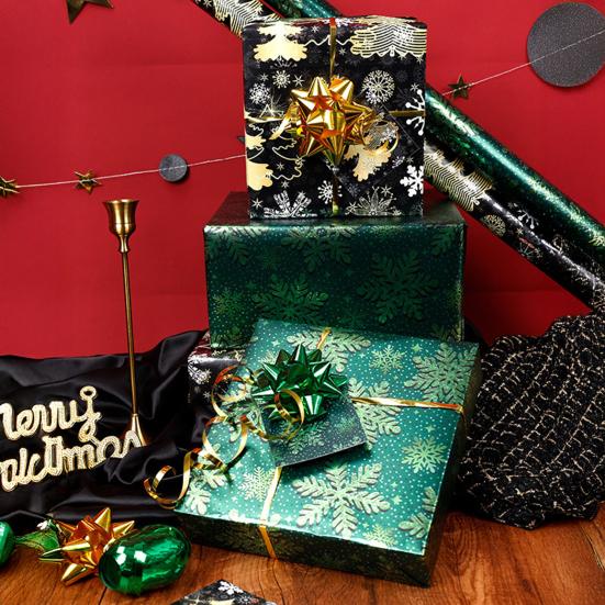 Christmas Wrapping Paper Roll 17 Inch x 120 Inch Snowflake Bow Jumbo Roll Vintage Holiday Gift Wrap for Christmas Parties Supplies