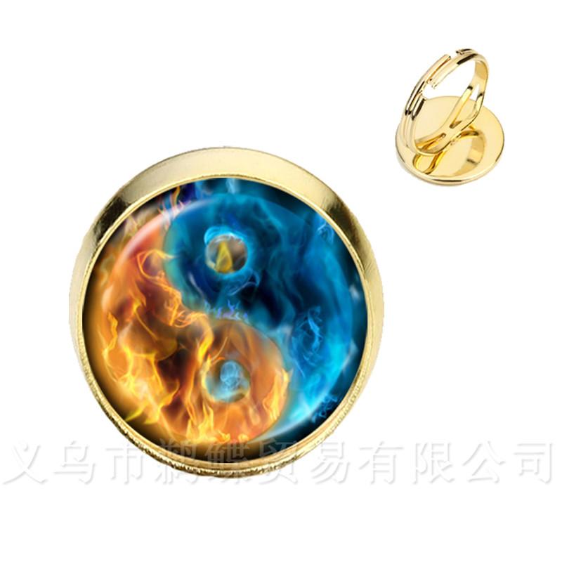 

Vintage Yin Yang Rings Black White Cross Tai Ji Jewelry Glass Cabochon Adjustable Ring Yin Yang Women Girls For Best Gifts Resizable