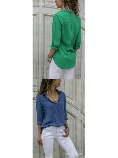 Women's Deep V Button-Up Chiffon Shirt - Long Sleeve, Autumn/Winter Collection