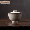 80ml Handmade Gray Coarse Pottery Gaiwan Retro Not Hot Respecting Tea Tureen Chinese Tea Maker Cover Bowl Cafe Accessories Craft