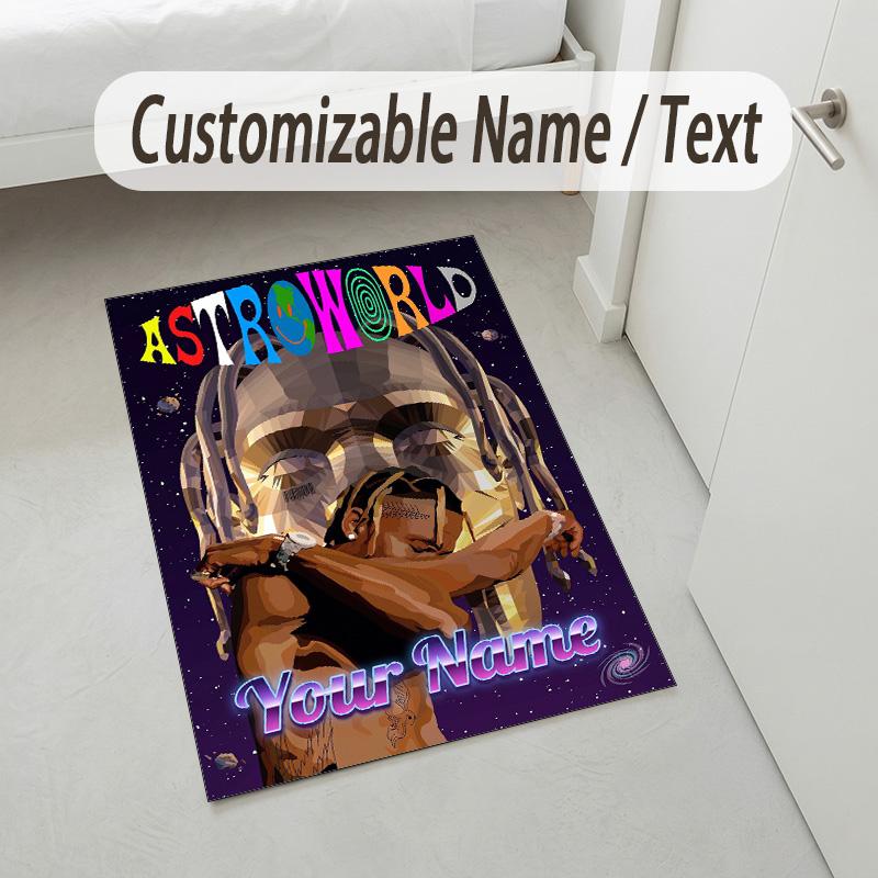 Personalized Crystal Velvet Carpet,Travis Scott Custom Printed Name, Plush Area Rug For Home Indoor Decor