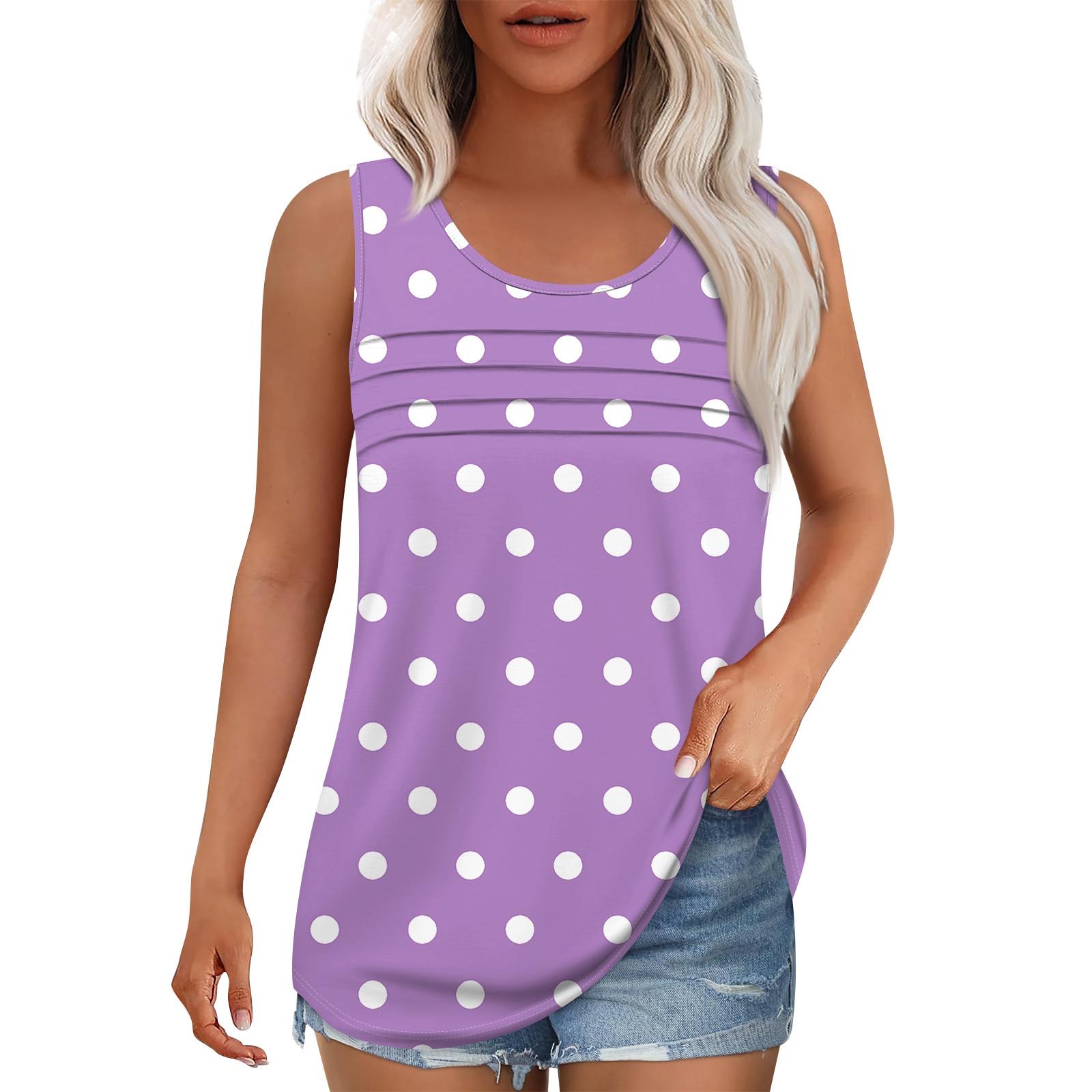 

Майка для женщин Летние наряды Без рукавов Блузки с принтом Повседневные свободные рубашки Округлый вырез Складки спереди M