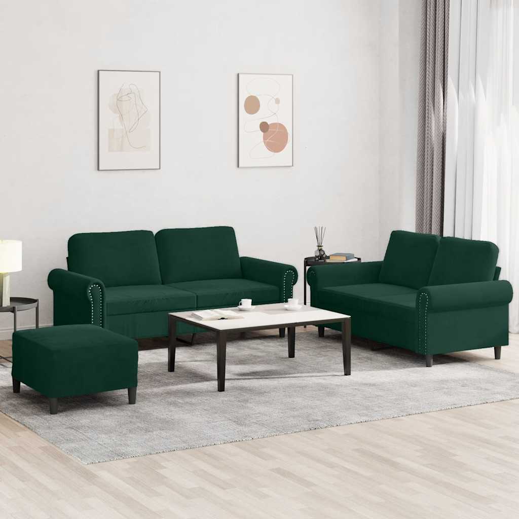 Vidaxl 3-Cz. Relaxation Set With Cushions, Dark Green, Velvet