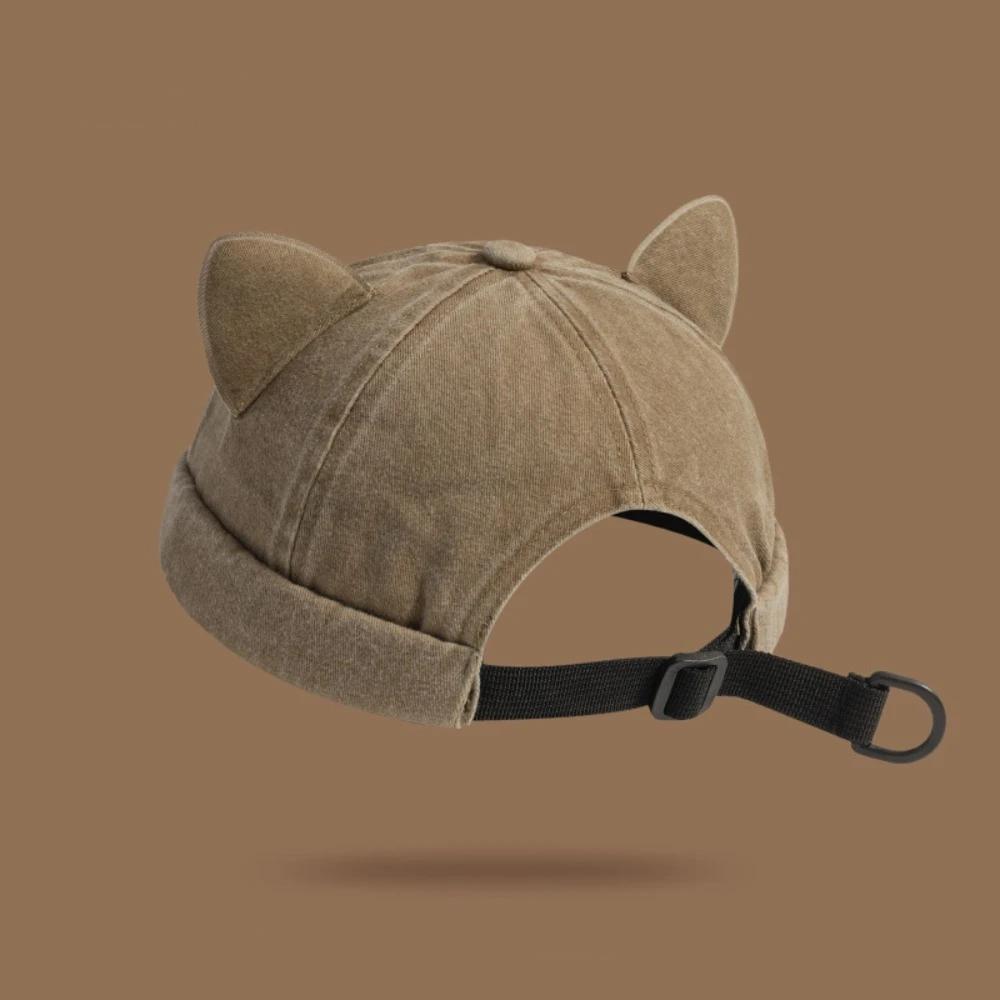 Cute Sweet Cat Ear Brimless Hat Personalized Casual Solid Color Hat Breathable Washing Retro Men and Women Universal Hat