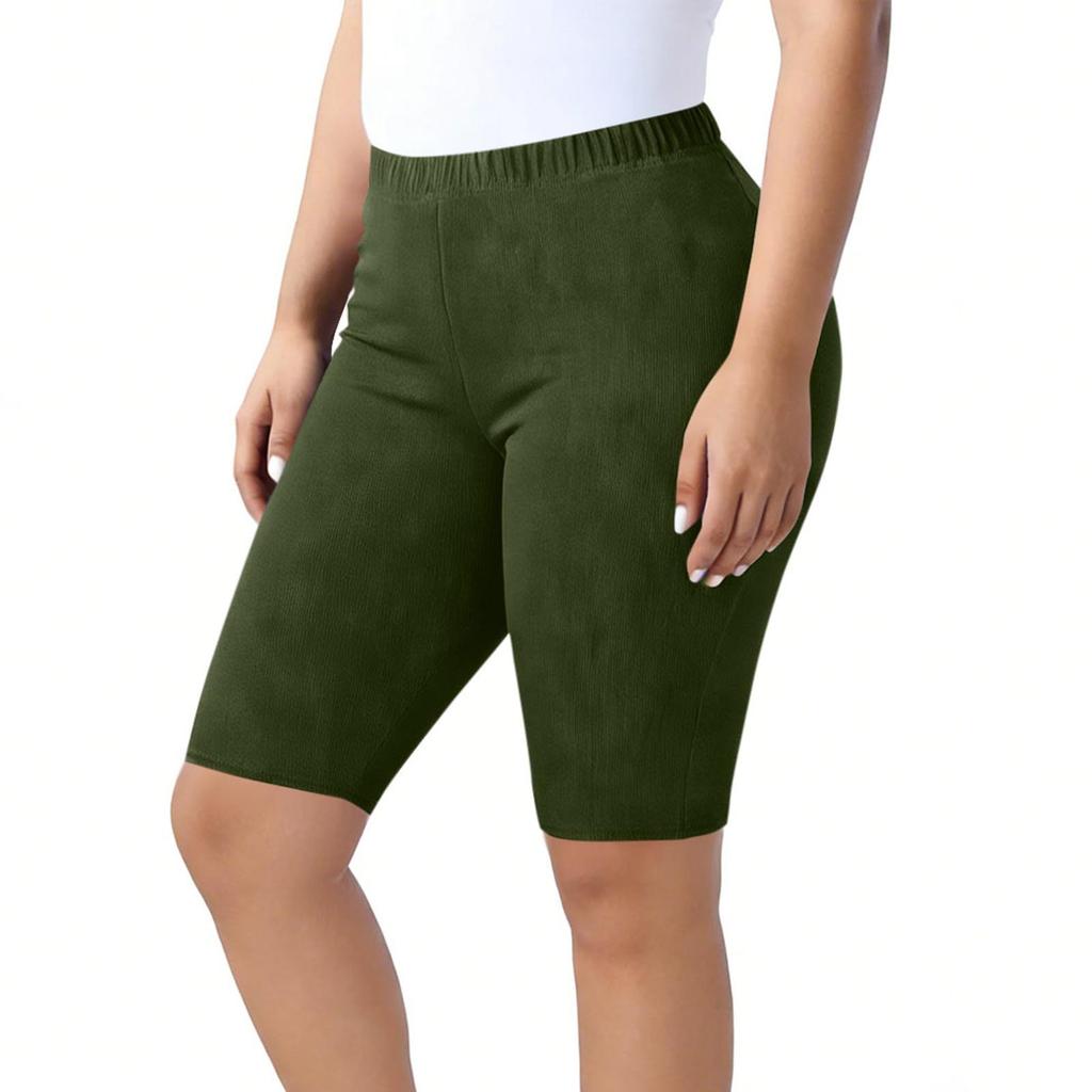 Women’s High Waist Stretchy Bermuda Shorts Plus Size Soft Fabric Knee Length Casual Biker Shorts for Daily Wear