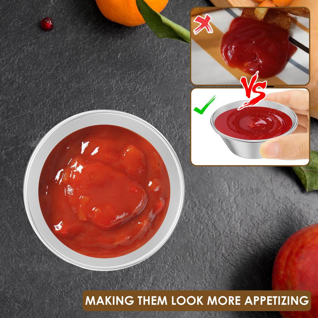 20/12Pcs Sauce Dipping Cup Stainless Steel Condiment Sauce Cup Reusa 1.5oz Mini Sauce Dish Dipping Bowl Salad Dressing Container