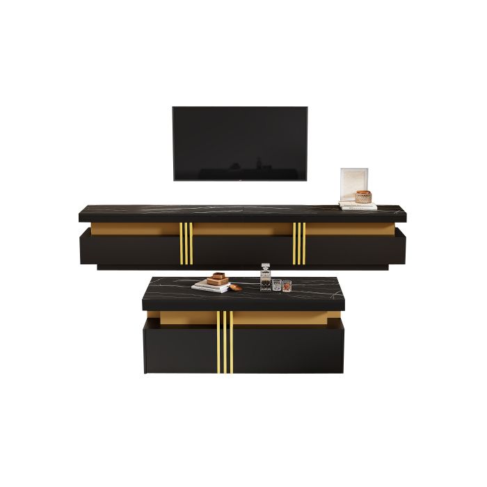 Ensemble Mural TV Noir, Ensemble Mural TV Pour Le Salon, Table Basse + Support TV, Ensemble Armoire Multifonctionnel