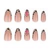 Press on Nail Short Almond Acrylic Autumn Winter Leopard Floral Designs Nail Stick on Nail For Fashion Women And Parties