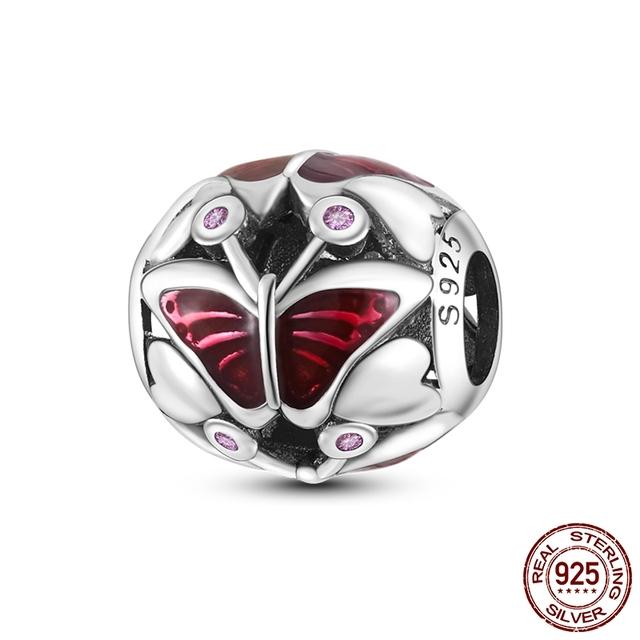 925 Sterling Silver Butterfly Ladybug Cactus Lucky Four Leaf Clover Dinglar Charm Pärlor Passar Charm Armband Original 925 Smycken