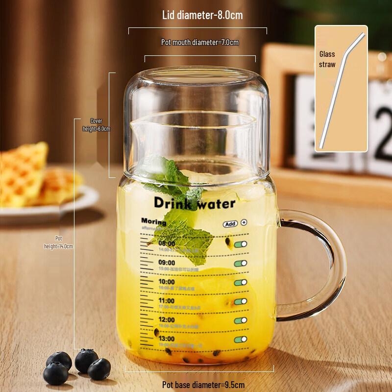 800ml High Borosilicate Glass Water Bottle with Straw