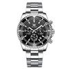 OLEVS Mens Watch Black Waterproof Quartz Analog Wristwatch Chronograph Silver Stainless Steel Metal Band Dial Large