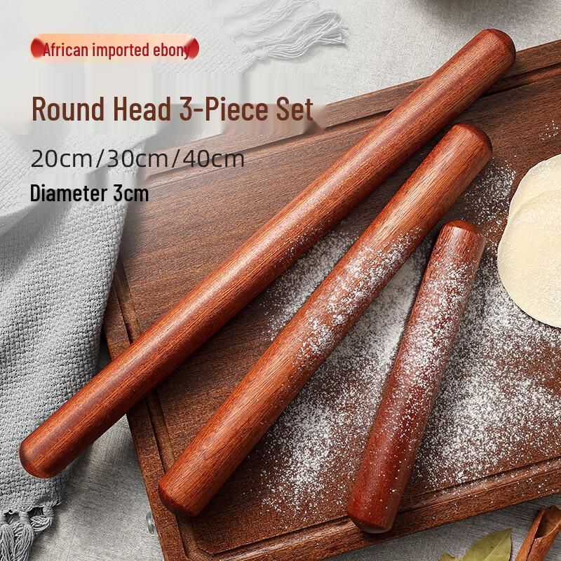 Zhaoran Natural Wenge Wood Rolling Pin 3-Piece Set