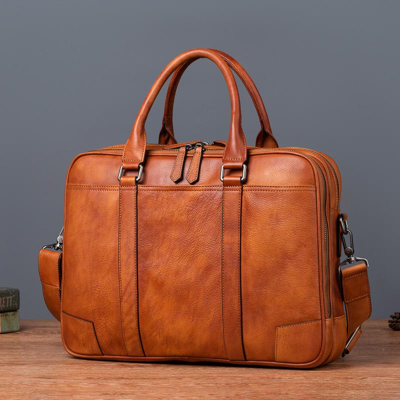 Multi Layer Official Document, Baotou Layer, Tree Height, Vegetable Tanned Cowhide, Retro Casual Briefcase