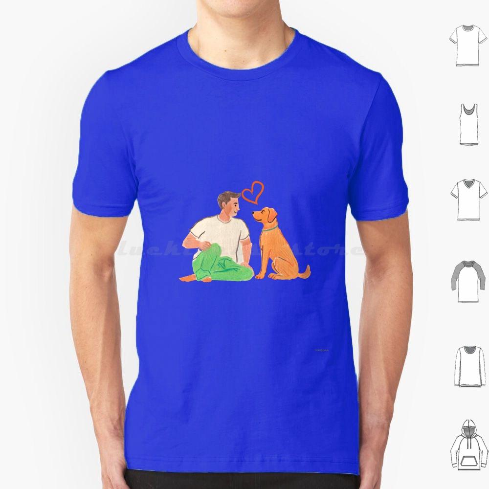 Man And Dog Art T Shirt Cotton Men Women DIY Print Yellow Dog Dogs Dog Onwer Man And Dog Human And Dog Golden Retriver Heart S
