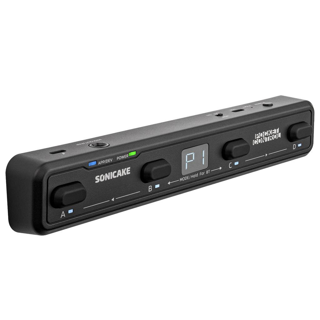 SONICAKE Pocket Control Portable Wireless MIDI Controller 4 Programmable Footswitches, USB Host, Rechargeable Battery Built-in