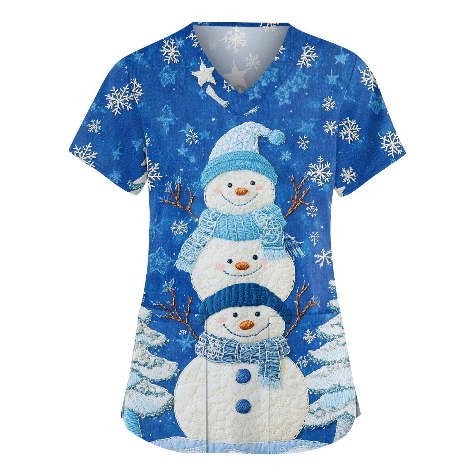 

Женский модный рабочий топ с V-образным вырезом, рождественским принтом, короткими рукавами, карманом, боковым разрезом, базовый пуловер XL